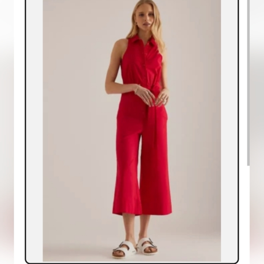Anthropology Maeve Elegant Red Sleeveless Jumpsuit.
